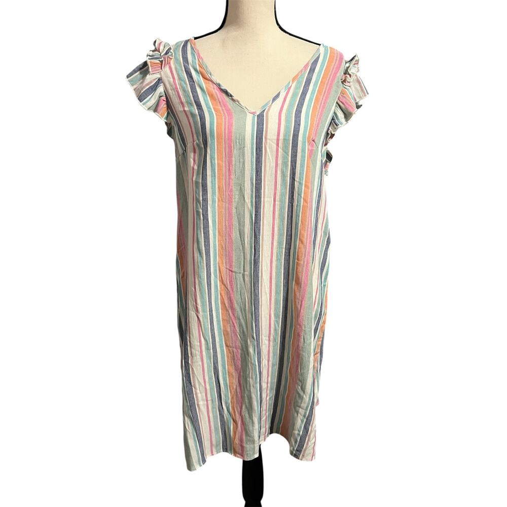 Emery Rose Women's Linen Blend Ruffle Shift Dress Sz 1XL Summer Boho Festival